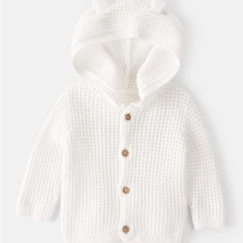 Carter's Hooded Animal Ears White Knit Hooded Baby Sweater